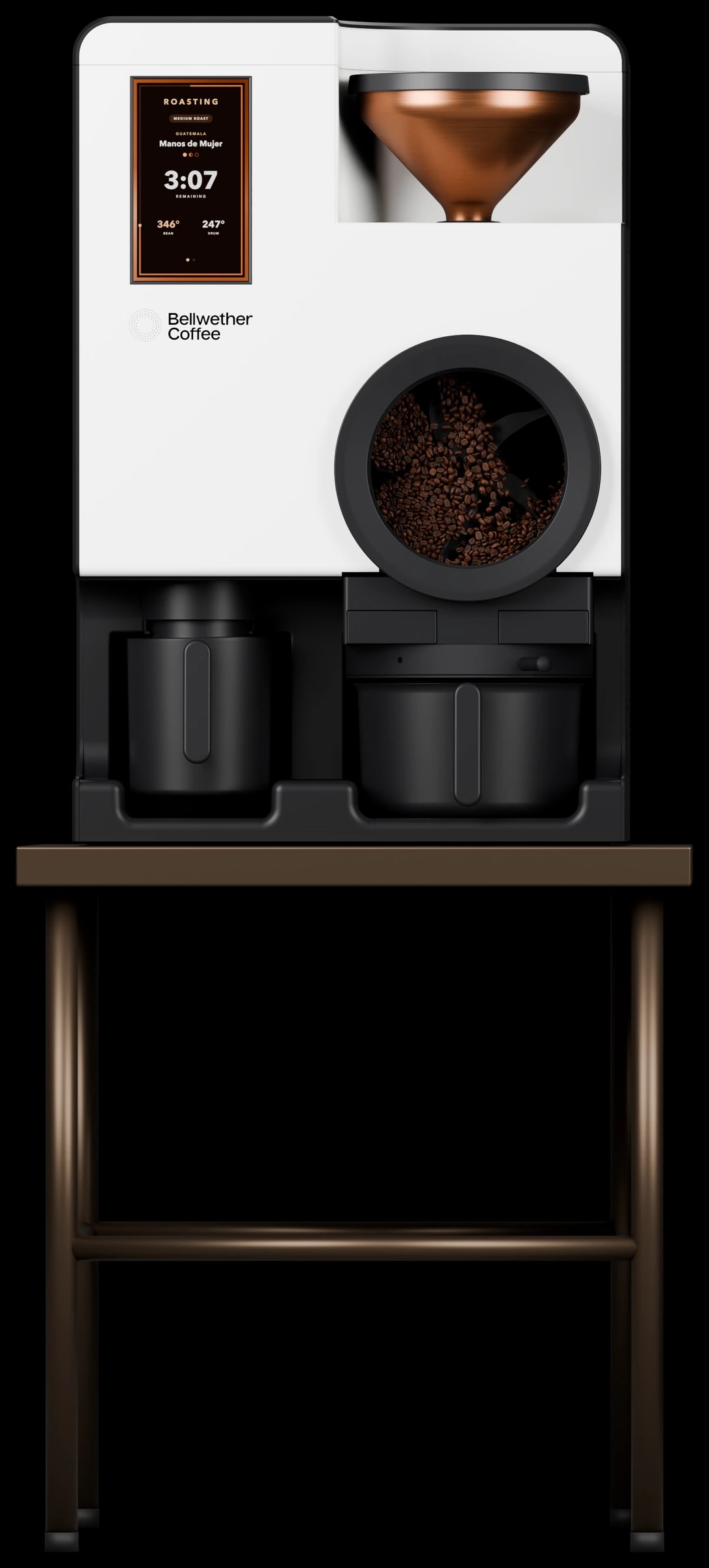Classic White Shop Roaster on a bronze table