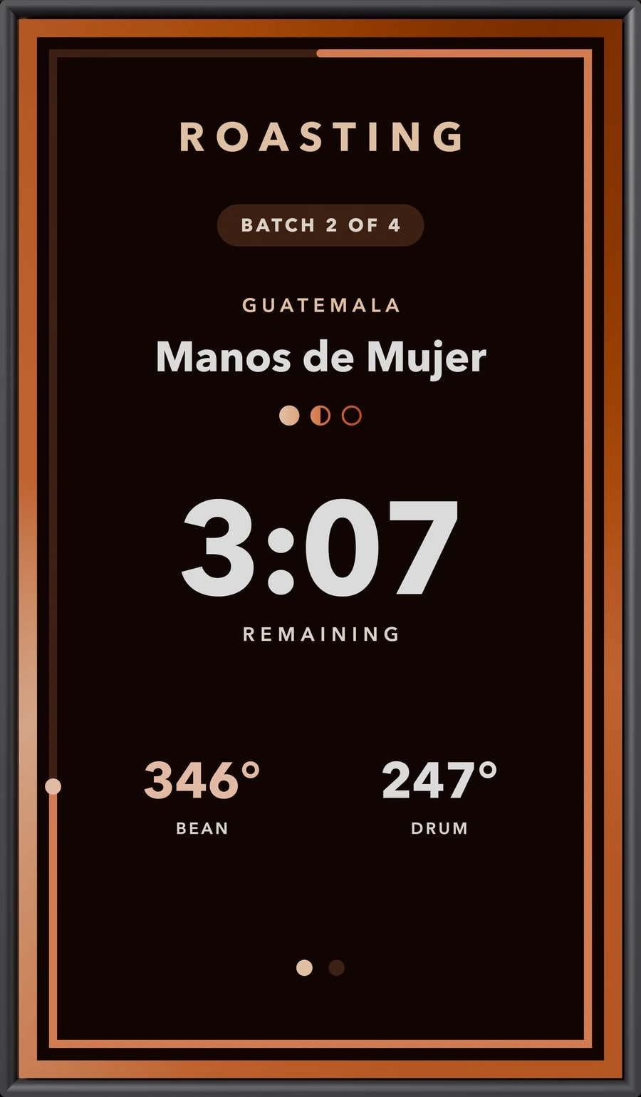 Shop Roaster screen: Roasting